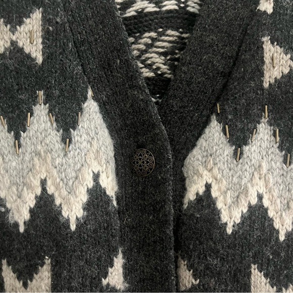 J. Jill Fair Isle Icelandic Nordic Wool Blend Beaded Cardigan Sweater Gray XS - Picture 5 of 11